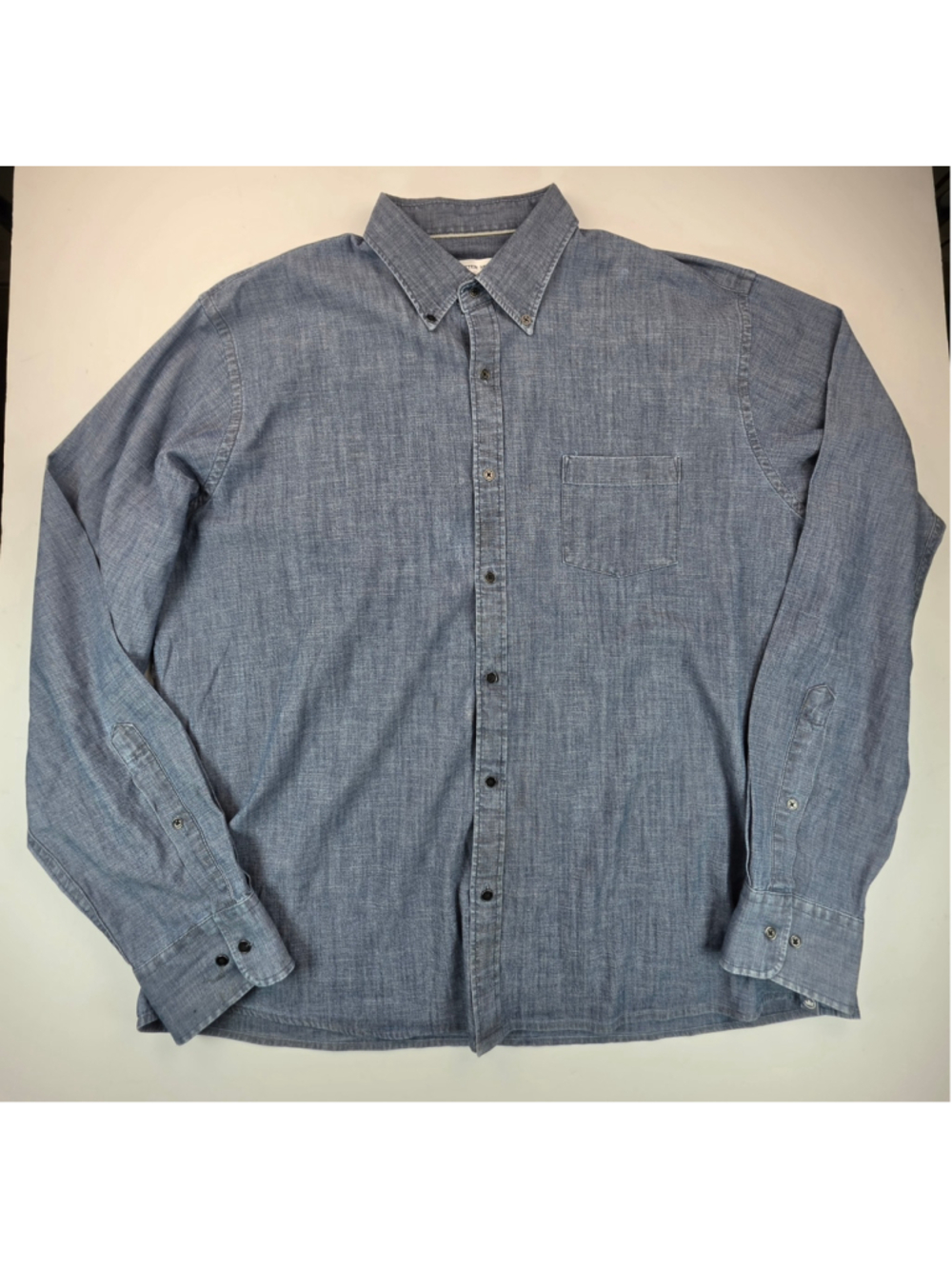 Peter Millar Mens XL Blue Chambray Shirt Stretch Cotton Button Down Long Sleeve